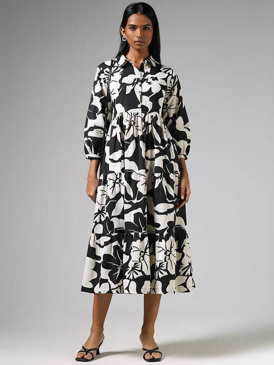 Utsa Floral Printed Tiered Dress