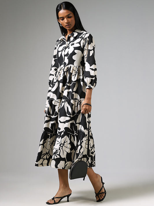 Utsa Floral Printed Tiered Dress