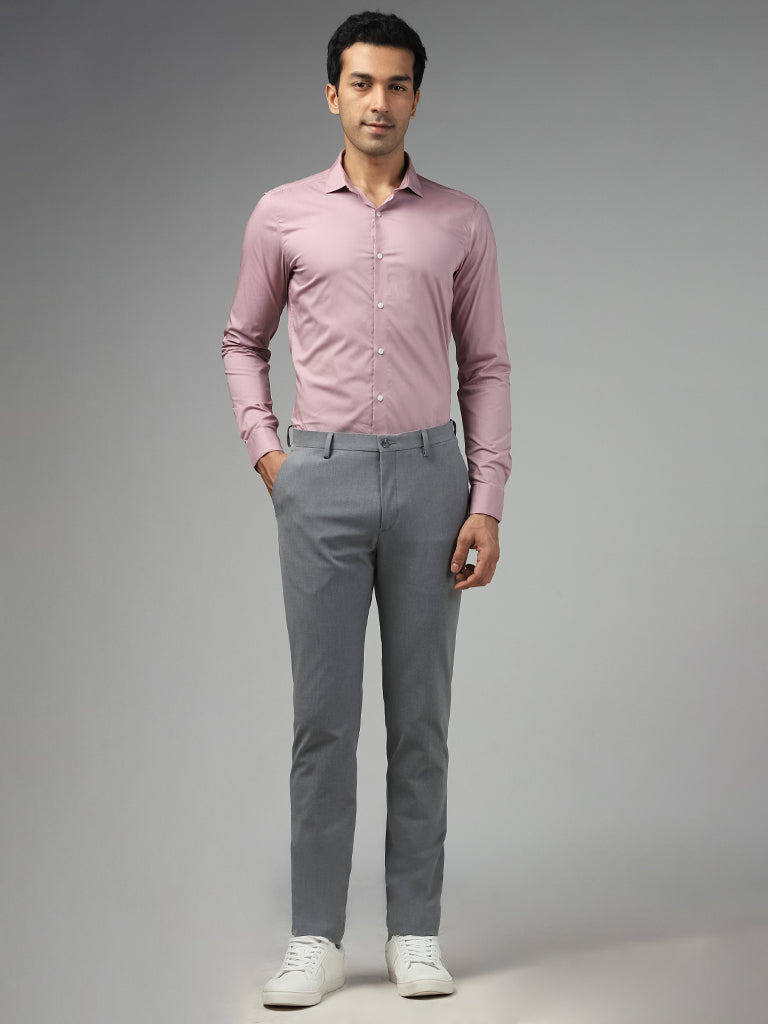 WES Formals Solid Ultra Slim Dusty Pink Cotton Blend Shirt