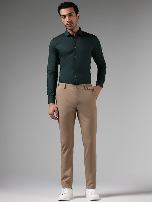 WES Formals Solid Green Ultra-Slim Fit Shirt