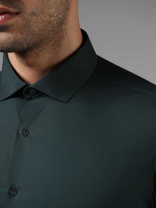 WES Formals Solid Green Ultra Slim Fit Shirt