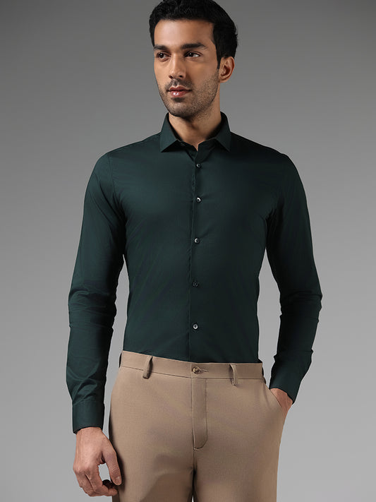 WES Formals Solid Green Ultra Slim Fit Shirt