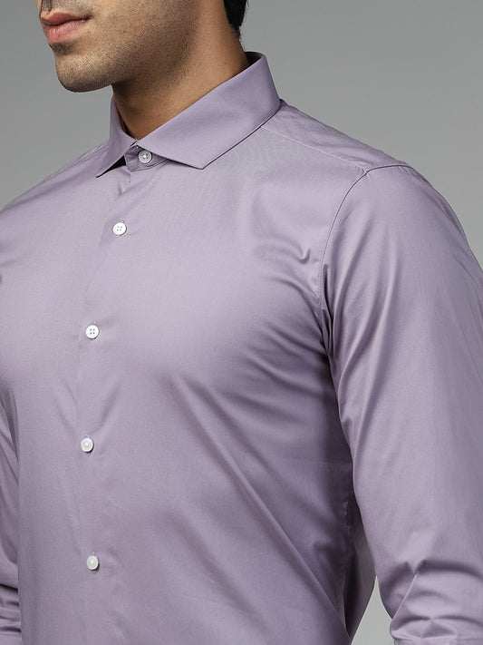WES Formals Solid Ultra Slim Lavender Cotton Blend Shirt