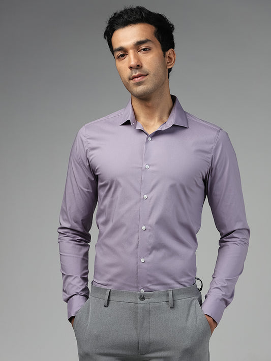 WES Formals Solid Ultra Slim Lavender Cotton Blend Shirt