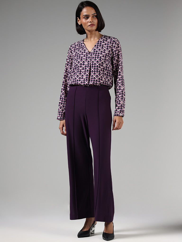 Wardrobe Purple Geometric Printed Top