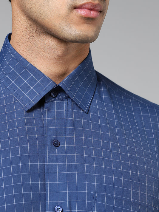 WES Formals Blue Graph Checked Relaxed-Fit Shirt
