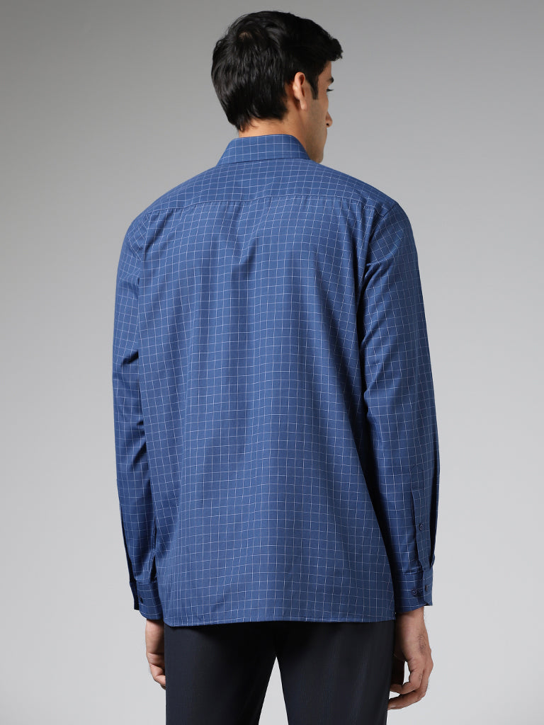 WES Formals Blue Graph Checked Relaxed Fit Shirt