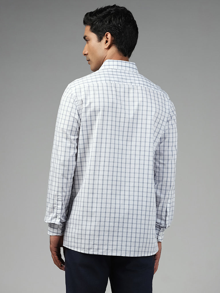 WES Formals Checked White Cotton Slim-Fit Shirt