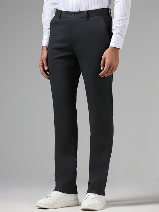 WES Formals Solid Charcoal Slim Fit Trousers