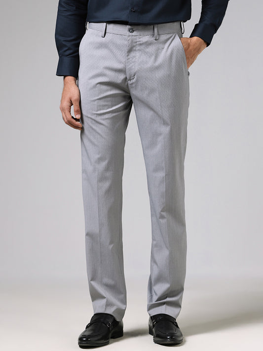 WES Formals Grey Pin checked Slim Fit Trousers
