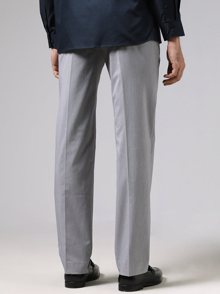 WES Formals Grey Pin checked Slim Fit Trousers
