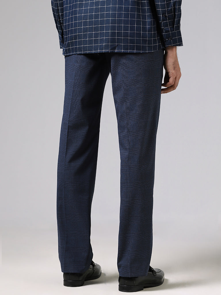 WES Formals Navy Blue Slim Fit Trousers