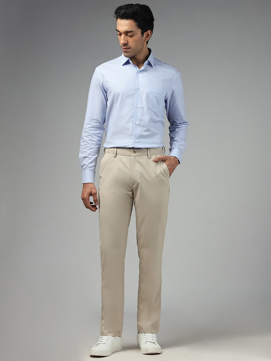WES Formals Solid Light Beige Relaxed-Fit Mid-Rise Trousers