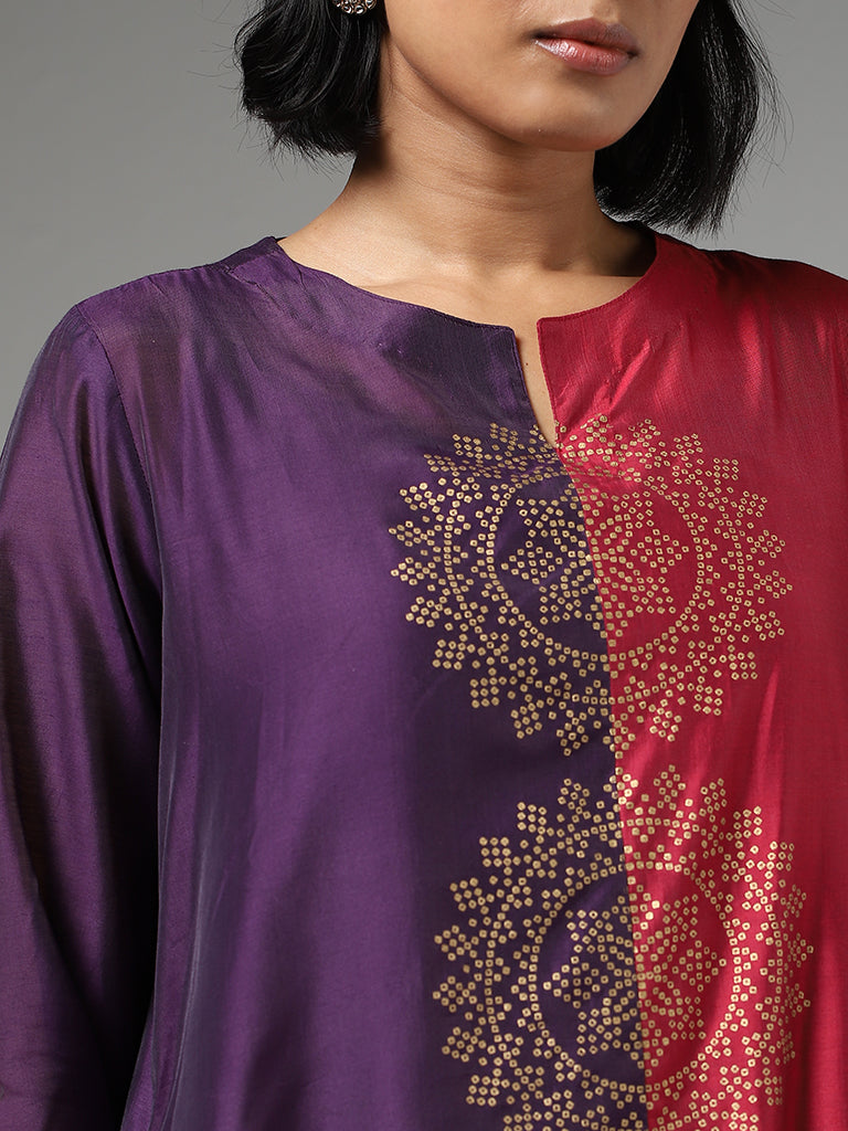 Utsa Pink & Purple Bandhani Printed Kurta with Inner