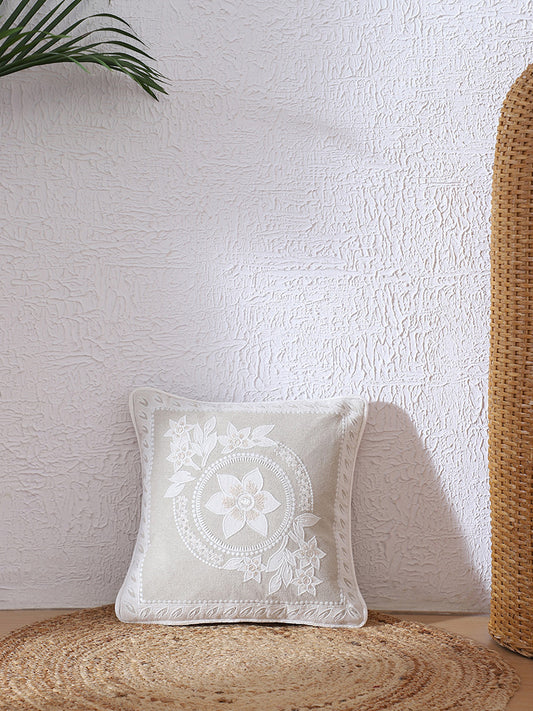 Westside Home Beige Mandala Embroidered Cushion Cover