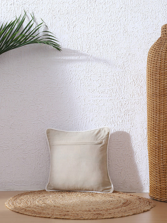 Westside Home Beige Mandala Embroidered Cushion Cover