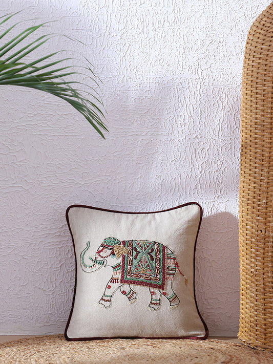 Westside Home Multicolour Elephant Zardozi Embroidered Cushion Cover