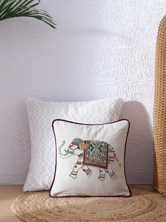 Westside Home Multicolour Elephant Zardozi Embroidered Cushion Cover