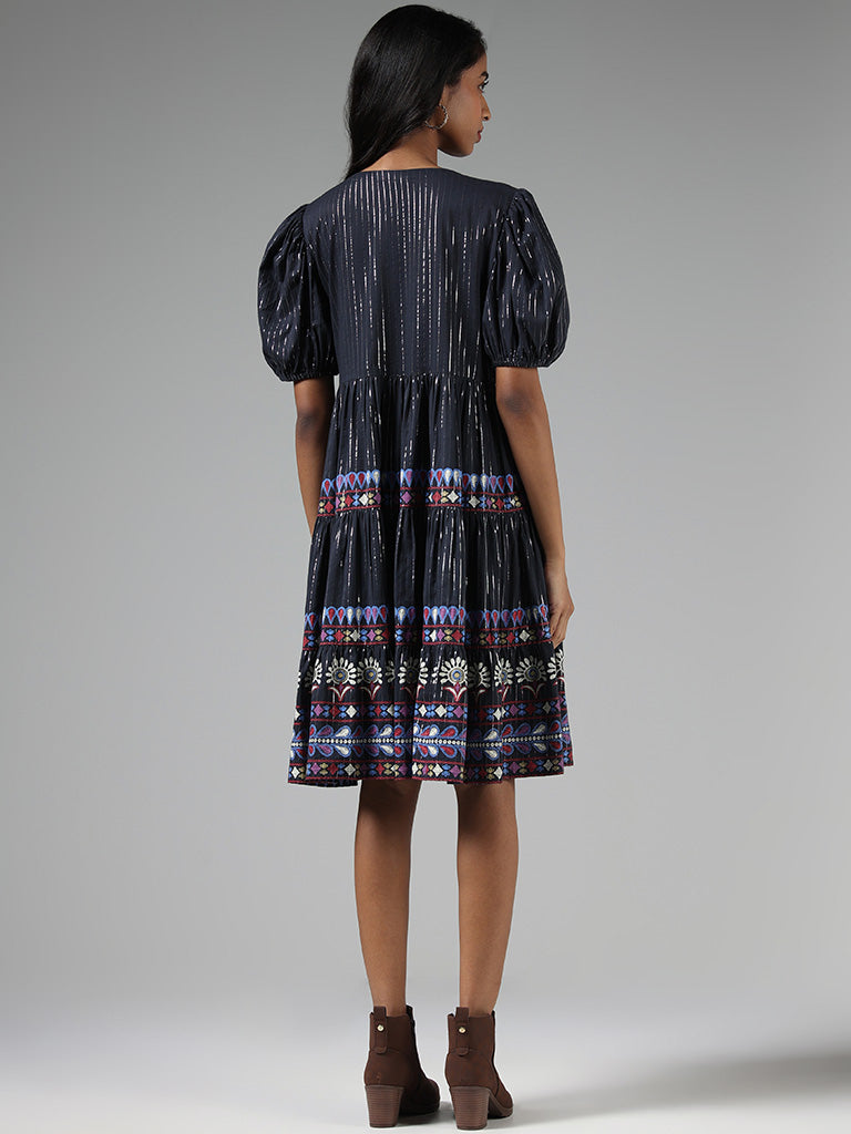 Buy Bombay Paisley Rust Threadwork Embroidered Tiered Dress from Westside