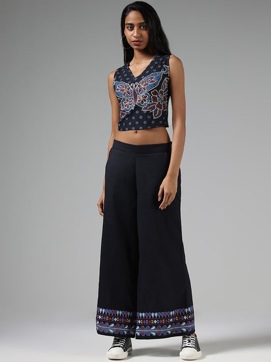 Bombay Paisley Butterfly Printed Black Crop Top