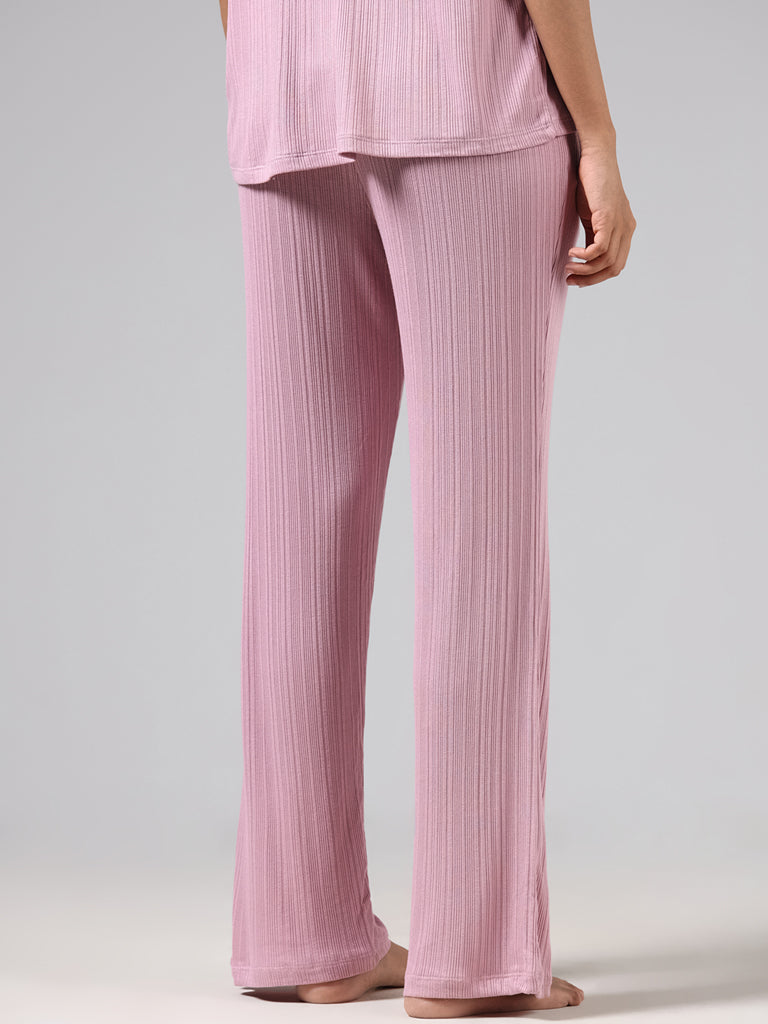 Wunderlove Pink Self Striped Supersoft Pyjamas