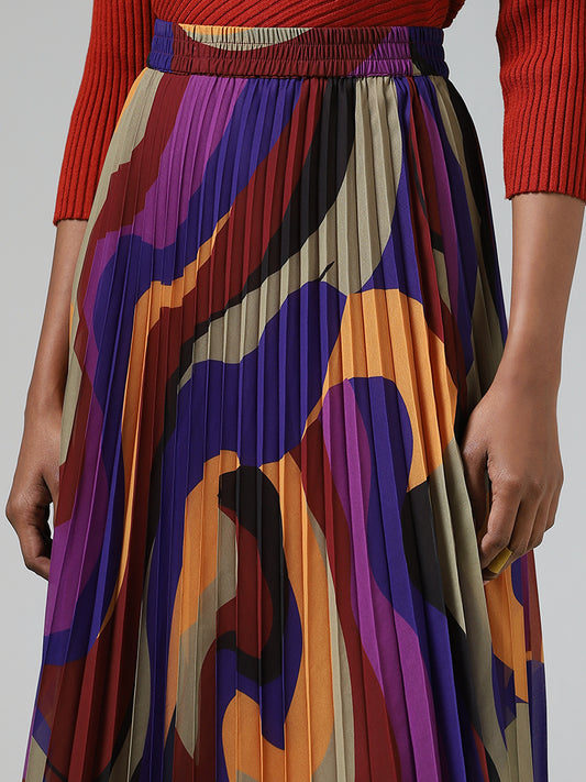Wardrobe Multicolor Printed Pleated Skirt