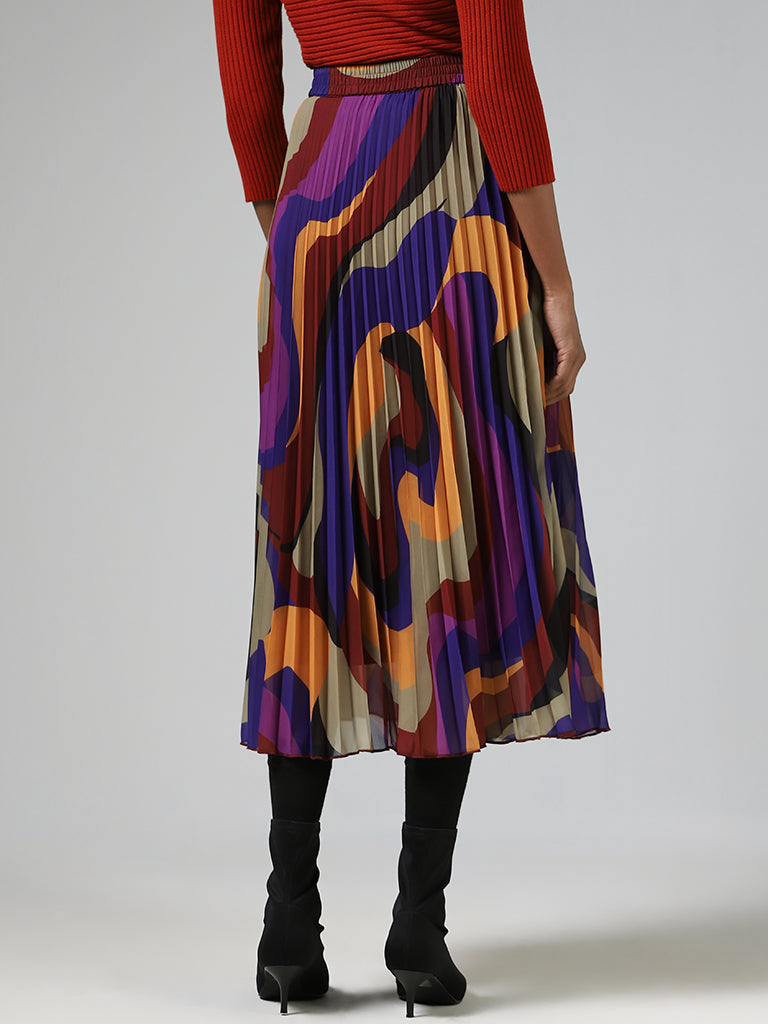 Wardrobe Multicolor Printed Pleated Skirt
