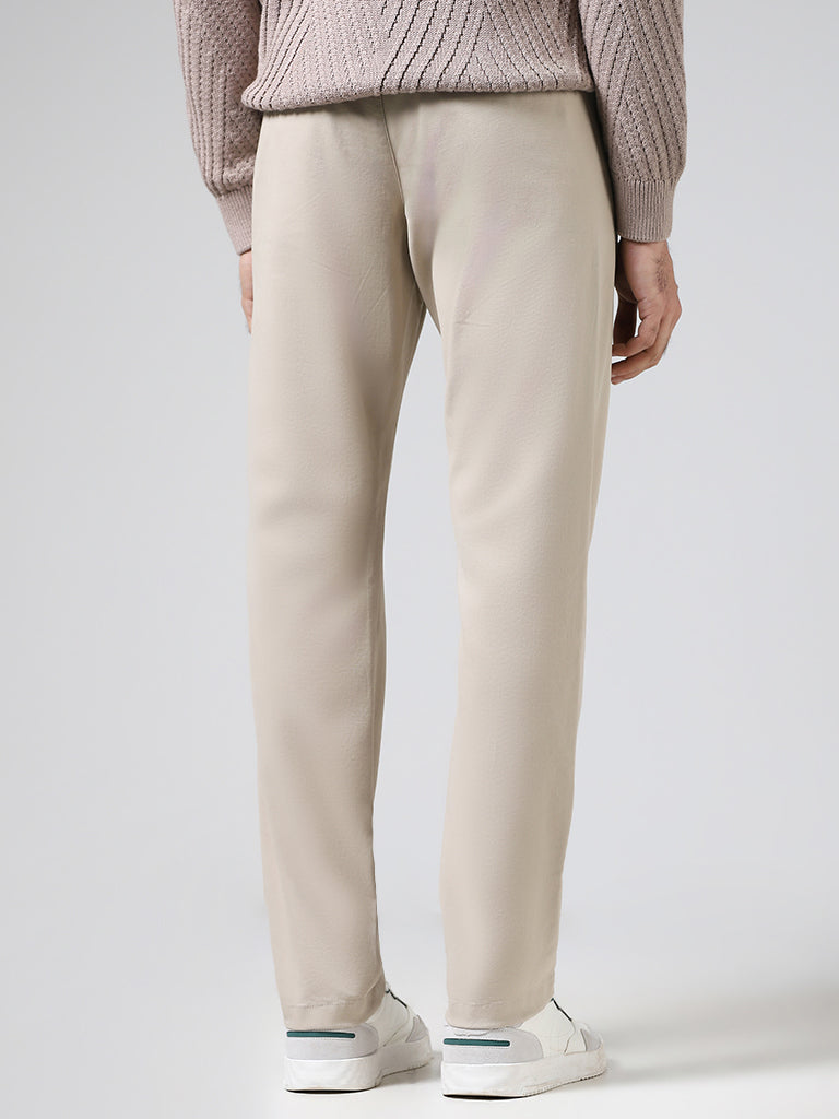 Ascot Solid Beige Relaxed Fit Chinos