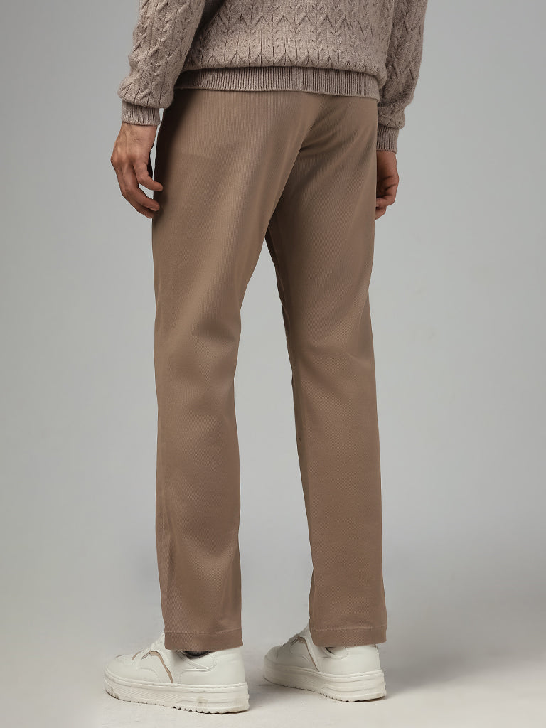 Ascot Solid Beige Relaxed-Fit Mid-Rise Chinos