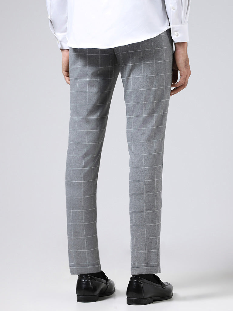 WES Formals Grey Graph Checked Carrot Fit Trousers
