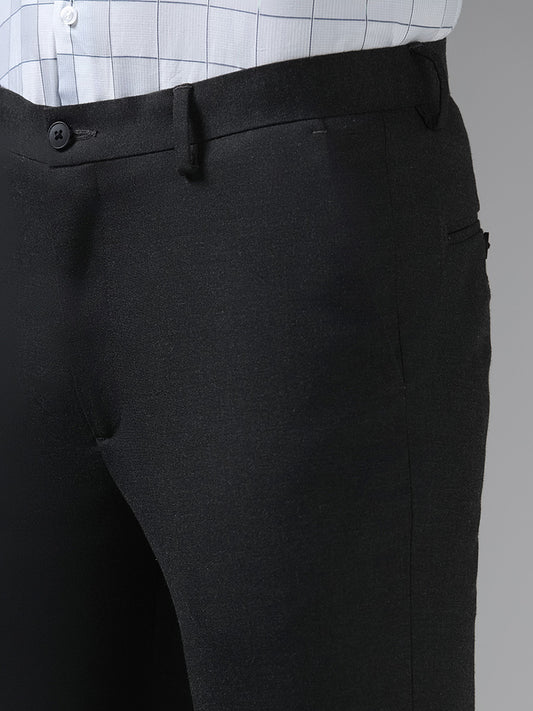 WES Formals Solid Dark Grey Ultra Slim Fit Trousers