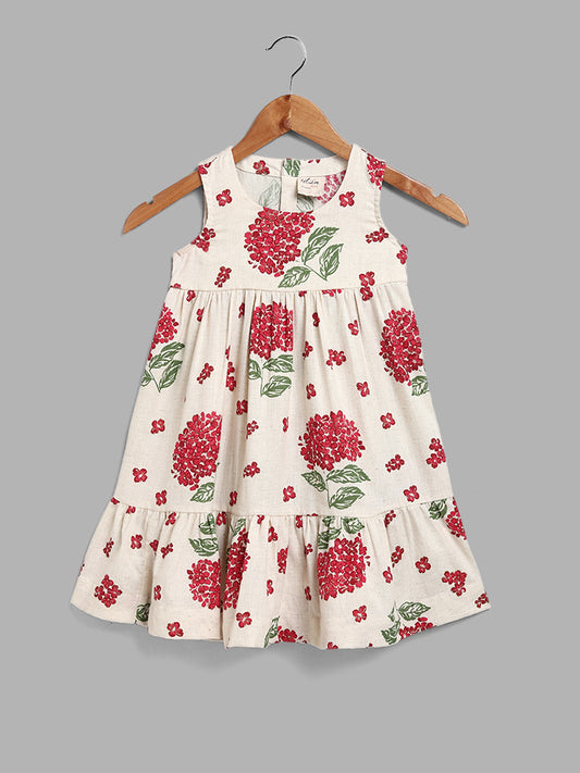 Utsa Kids Floral Printed A-Line Cream Dress (2 - 8yrs)