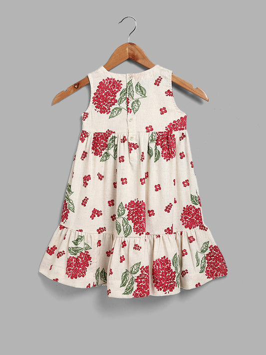 Utsa Kids Floral Printed A-Line Cream Dress (2 - 8yrs)