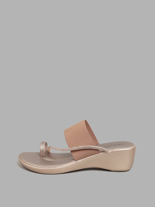 LUNA BLU Rose Gold Diamante Embellished Wedge Sandals