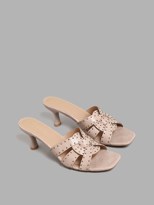 LUNA BLU Small Bead Studded Nude Heels Sandals