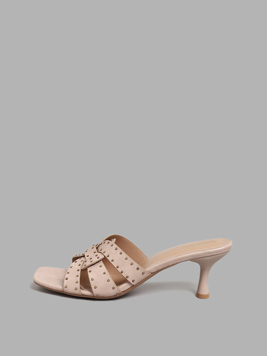 LUNA BLU Small Bead Studded Nude Heels Sandals
