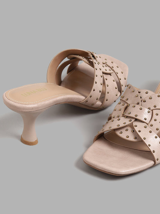 LUNA BLU Small Bead Studded Nude Heels Sandals
