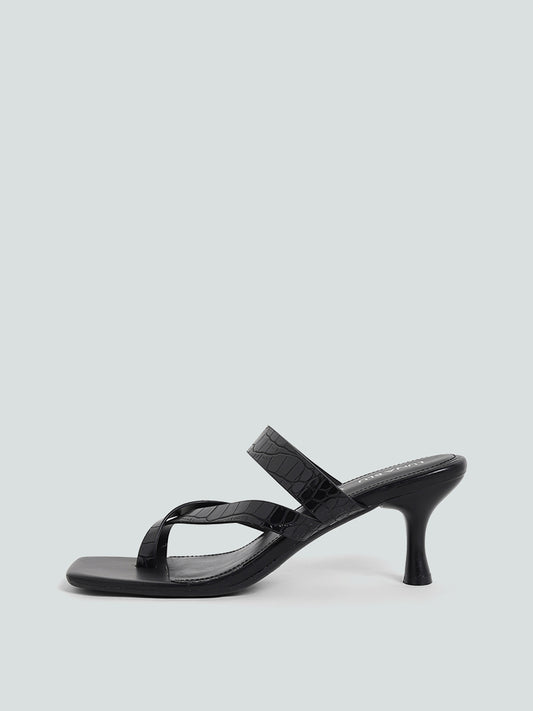 LUNA BLU Black Multistrap Toe Ring Heel Sandals