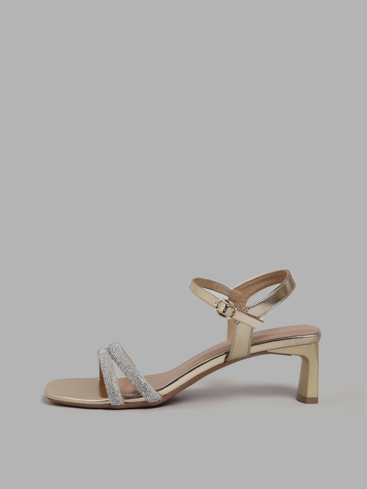 LUNA BLU Gold Band Embellished Heel Sandals