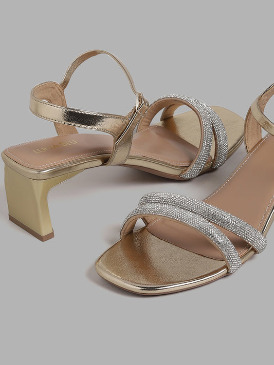 LUNA BLU Gold Band Embellished Heel Sandals