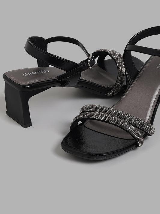 LUNA BLU Black Dual Band Embellished Heel Sandals
