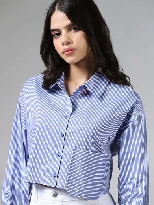 Nuon Blue Striped Crop Shirt