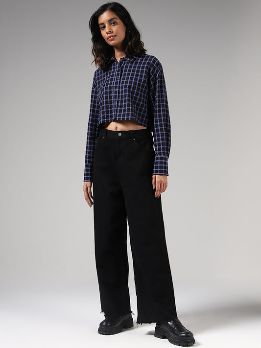 Nuon Black Gingham Checked Crop Shirt