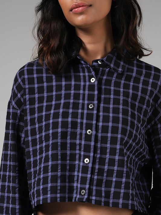 Nuon Black Gingham Checked Crop Shirt