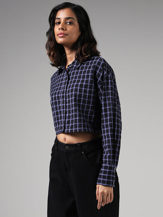 Nuon Black Gingham Checked Crop Shirt