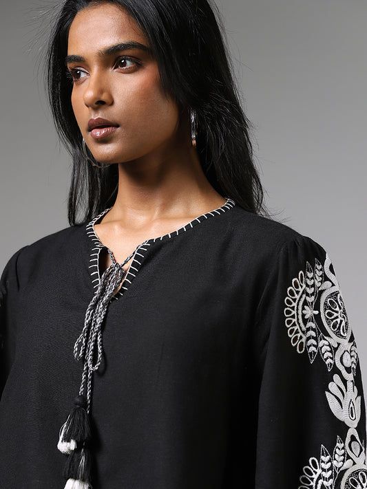 LOV Black Floral Embroidery Top