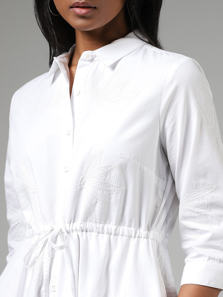LOV White Sequin Embroidered Buttoned Down Dress
