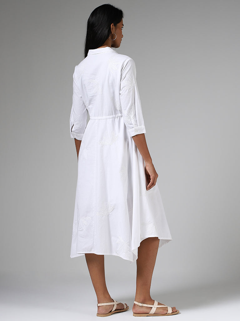 LOV White Sequin Embroidered Buttoned Down Dress