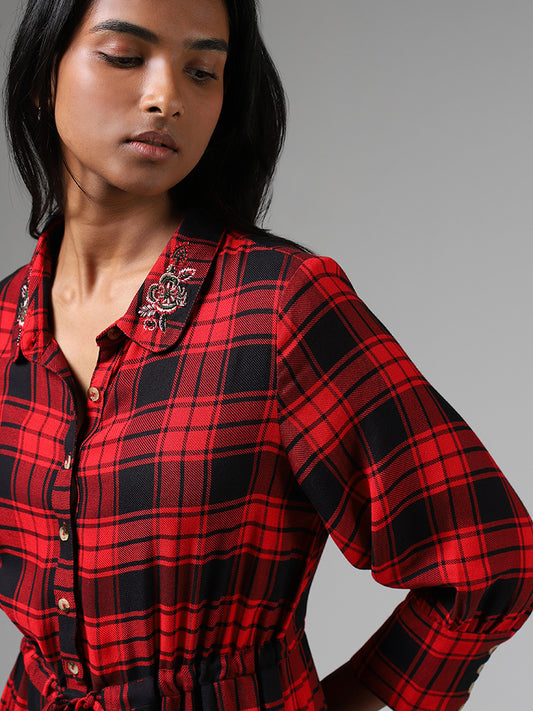 LOV Red Checked Tiered Dress