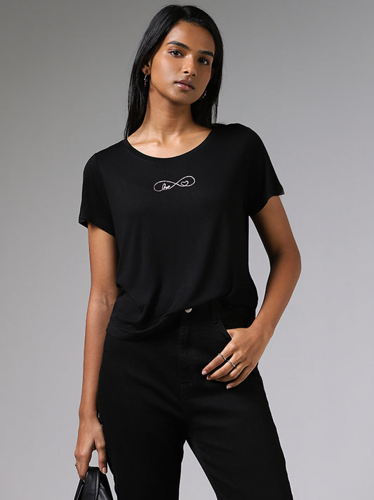 LOV Black Infinite Printed T-Shirt